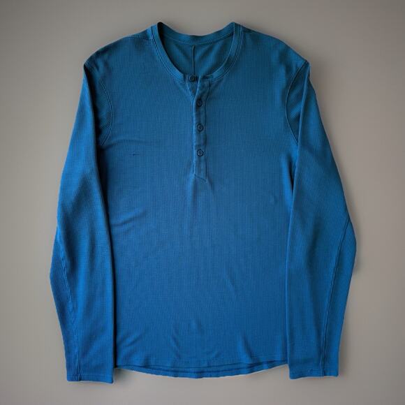 Lululemon Henley Shirt Medium Blue Long Sleeve Causal Athleisure Minimalist - Picture 1 of 9